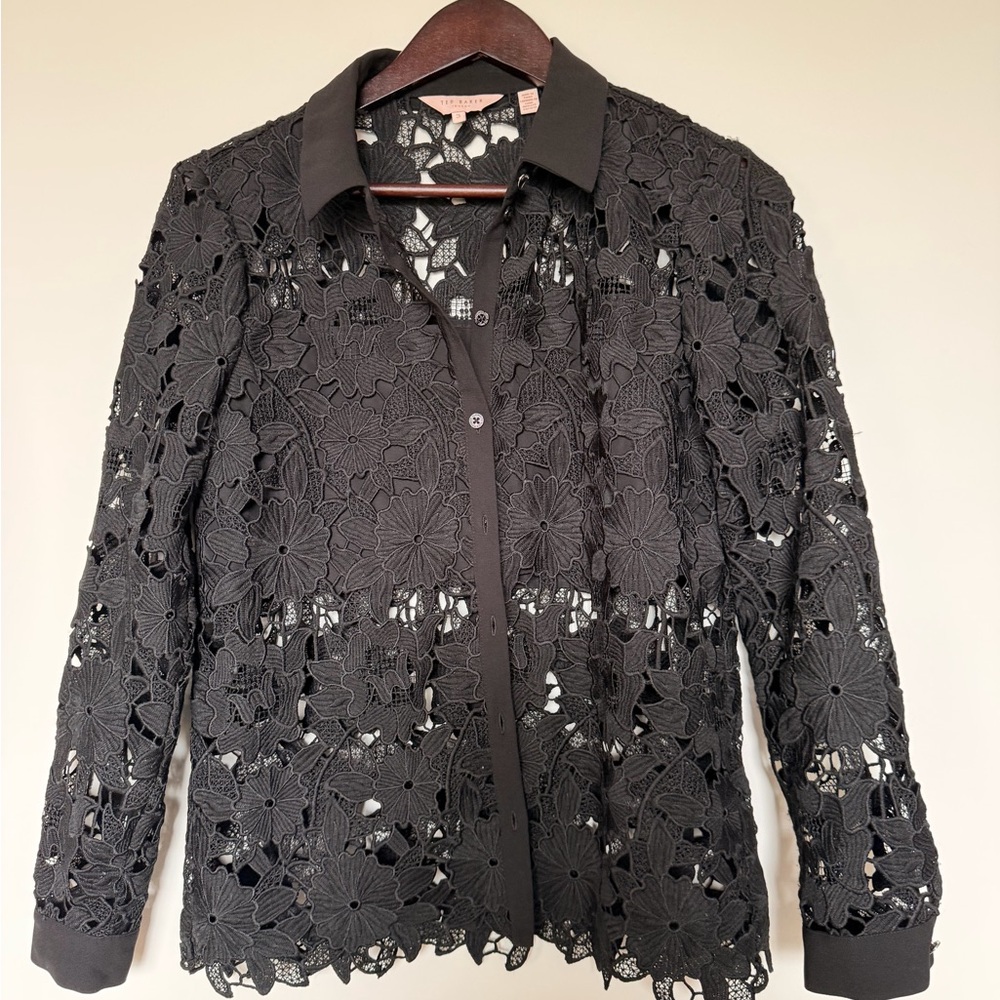 Ted Baker Black Floral Lace Button-Up Blouse